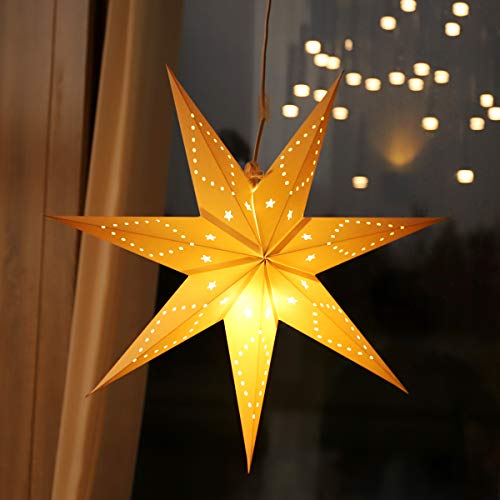 SALCAR 75cm LED Papierstern zum Aufhängen, Advents Beleuchtet 3D Leuchtstern Fenster mit E14 Warm Lampe und Weiß Papierstern SALCAR 75cm LED Papierstern zum Aufhängen, Advents Beleuchtet 3D Leuchtstern Fenster mit E14 Warm Lampe und Weiß Papierstern von SALCAR