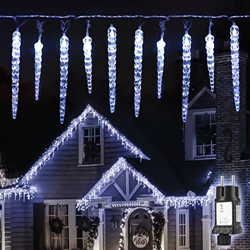 SALCAR LED Eiszapfen Lichterkette, 40 Weihnachtsbeleuchtung 10m (5m Eiszapfenlichterkette und 5m Kabel) Wasserdicht für Weihnachten Garten Außendeko, Kaltweiß von SALCAR
