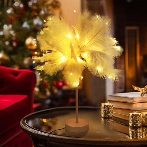 SALCAR LED Feder Tischlampe, USB/Batteriebetrieben Weihnachtsdeko Tischleuchte Nachttischlampe Weihnachtsbeleuchtung für Weihnachten Neujahr Hochzeit Schlafzimmer Fotografie Requisiten von SALCAR