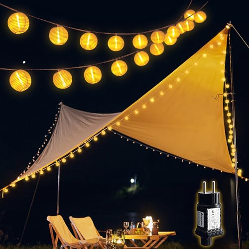 SALCAR LED Lampions Lichterkette Strom, 20M 40 LED Lampions Außen Wetterfest mit Timer, 8 Modi Laternen Lichterkette Aussen für Garten Balkon Terrasse Hof Deko, Warmweiß von SALCAR