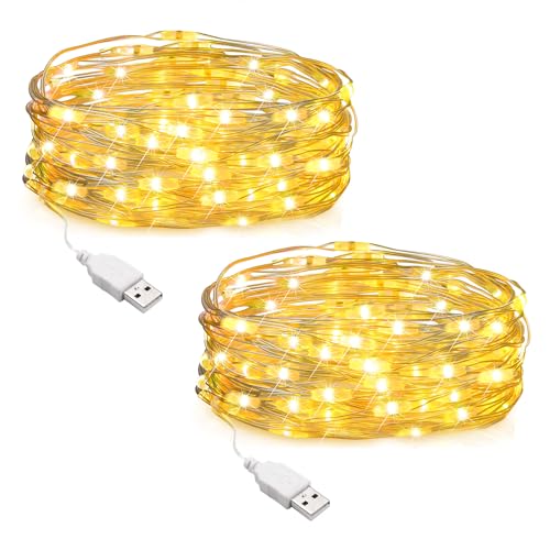 SALCAR LED Lichterkette Draht, 2 Stück 10m 100 LEDs USB Kupferdraht Lichterkette, Kupferdrahtlichterkette Innen Außen Weihnachten Party, Warmweiß SALCAR LED Lichterkette Draht, 2 Stück 10m 100 LEDs USB Kupferdraht Lichterkette, Kupferdrahtlichterkette Innen Außen Weihnachten Party, Warmweiß von SALCAR