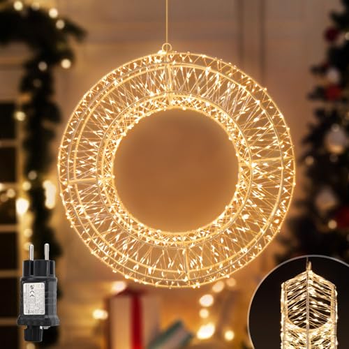 SALCAR LED Lichtkranz, Ø55cm 1440 LED Metallkranz Weihnachtsdeko Fenster mit Stecker, 8 Modi, Timer und Memory, Hängekranz Lichterkreis für Innen und Außen, Warmweiß von SALCAR