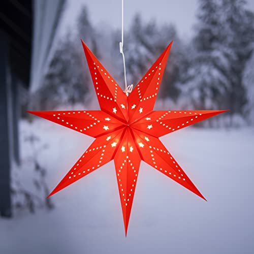 SALCAR LED Papierstern Weihnachten mit Beleuchtung, 3D Leuchtstern Fenster zum Aufhängen, 55cm Adventsstern mit E14 Lampe, LED Stern Weihnachtsdeko, Rot SALCAR LED Papierstern Weihnachten mit Beleuchtung, 3D Leuchtstern Fenster zum Aufhängen, 55cm Adventsstern mit E14 Lampe, LED Stern Weihnachtsdeko, Rot von SALCAR