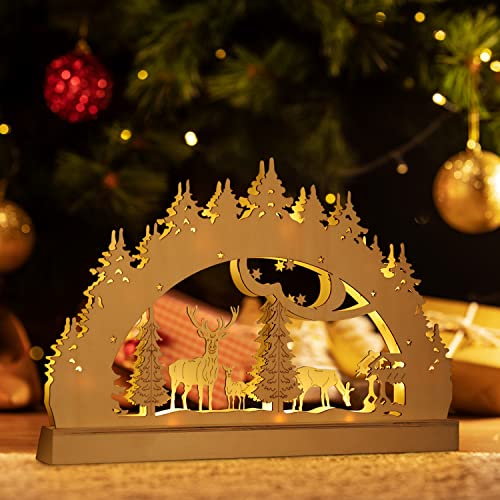 SALCAR LED Schwibbogen Weihnachten mit 10 LEDs, Lichterbogen Batterie als Weihnachtsdeko Innen Fenster Tisch Beleuchtet, Adventsleuchter Holz, Warmweiß SALCAR LED Schwibbogen Weihnachten mit 10 LEDs, Lichterbogen Batterie als Weihnachtsdeko Innen Fenster Tisch Beleuchtet, Adventsleuchter Holz, Warmweiß von SALCAR
