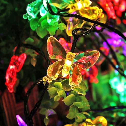 SALCAR Solar Lichterkette Aussen Schmetterling, 5m LED Lichterketten Wasserdichte für Sommer Garten, Bäume, Terrasse, Weihnachten, Hochzeiten, Partys - Bunt von SALCAR