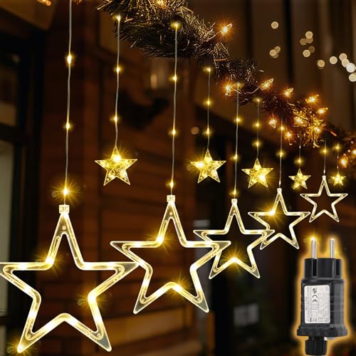 SALCAR LED Sterne Lichtervorhang, 2m 160 LED Lichterkette mit 10er Sternen mit 8 Modi, Timer und Memory, Wasserdicht Weihnachtsbeleuchtung Fenster für Außen Innen Balkon Party Hochzeit, Warmweiß SALCAR LED Sterne Lichtervorhang, 2m 160 LED Lichterkette mit 10er Sternen mit 8 Modi, Timer und Memory, Wasserdicht Weihnachtsbeleuchtung Fenster für Außen Innen Balkon Party Hochzeit, Warmweiß von SALCAR