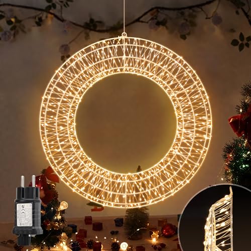 SALCAR Ø45cm LED Lichtkranz, Weihnachtsdeko Fenster Lichterkranz mit Stecker, 8 Modi, Timer und Memory, Hängekranz Drahtkranz Wandkranz Lichterkreis für Innen und Außen, Warmweiß SALCAR Ø45cm LED Lichtkranz, Weihnachtsdeko Fenster Lichterkranz mit Stecker, 8 Modi, Timer und Memory, Hängekranz Drahtkranz Wandkranz Lichterkreis für Innen und Außen, Warmweiß von SALCAR