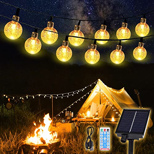 SALCAR Solar Lichterkette Aussen 60 LED，15M Solar Lichterkette Außen 8 Modi IP44 Wasserdicht Kristall Kugeln Outdoor Lichterkette Solar für Garten, Terrasse, Balkon, Hochzeit-Warmweiß von SALCAR