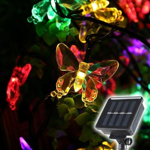 SALCAR Solar Lichterkette Aussen Schmetterling, 10M 50 LED Lichterketten Wasserdichte für Sommer Garten, Bäume, Terrasse, Weihnachten, Hochzeiten, Partys - Bunt von SALCAR