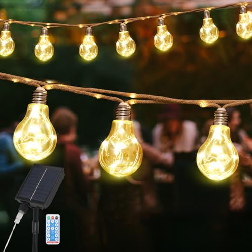 SALCAR Solar Lichterkette Aussen Vintage Hanfseil, 10M 20 Glühbirnen LED Solar Lichterkette Außen Wetterfest, 8 Modi Outdoor Lichterkette für Baum, Terrasse, Hof, Haus, Hochzeit Deko, Warmweiß SALCAR Solar Lichterkette Aussen Vintage Hanfseil, 10M 20 Glühbirnen LED Solar Lichterkette Außen Wetterfest, 8 Modi Outdoor Lichterkette für Baum, Terrasse, Hof, Haus, Hochzeit Deko, Warmweiß von SALCAR