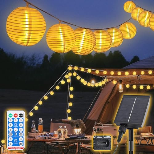 SALCAR Solar Lichterkette Lampion Außen, 20m 80LED Solar Lampions Außen Wetterfest, Zeitsteuerung und Speicherfunktion, 8 Modi Solar Lichterkette Laternen für Garten, Balkon,Hof, Fest Deko, Warmweiß von SALCAR