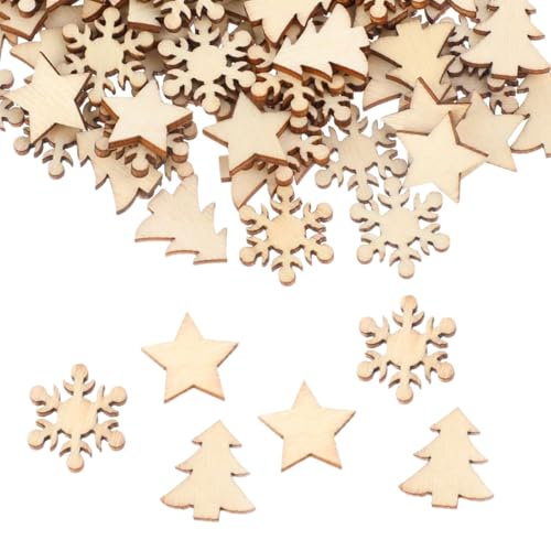 100 Stück Mini Weihnachten Holz Streudeko, Holzsterne Scheiben Weihnachtsdeko, Tischdeko Weihnachten, Mini Weihnachts Verschönerungen, für Handwerk Making DIY von SALGIA