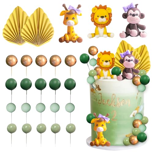 25 Stück Dschungel Tiere Cake Topper, Tiere Geburtstag Tortendeko, Zoo Tortendeko Waldtiere Kuchendeko, Dschungel Ball Cake Topper, Waldtiere Kuchen Deko, für Baby Shower Cake Decoration (B) von SALGIA
