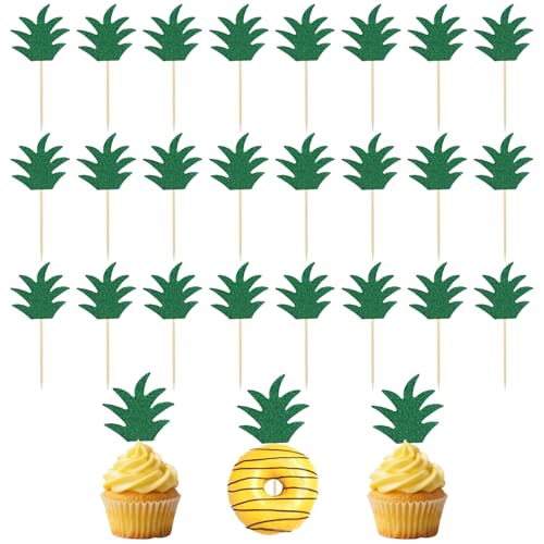 Tortendeko Ananas, 24pcs Cupcake Topper Blätter, Kuchen Deko Blätter, Kuchendeko Sommer, Perfekt für die Kuchendekoration Einer Tropischen Hawaii-Party Im Sommer von SALGIA