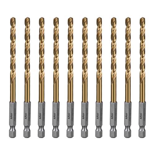 SALI 10 teiliges HSS Bohrer Set Sechskantschaft Schnellbohrkronen Ø 5 mm Titan-beschichteter Bohrersatz Schnellwechsel 1/4"-Sechskantaufnahme Spiralbohrer Metallbohrer für Holz Kunststoff Aluminium SALI 10 teiliges HSS Bohrer Set Sechskantschaft Schnellbohrkronen Ø 5 mm Titan-beschichteter Bohrersatz Schnellwechsel 1/4"-Sechskantaufnahme Spiralbohrer Metallbohrer für Holz Kunststoff Aluminium von SALI