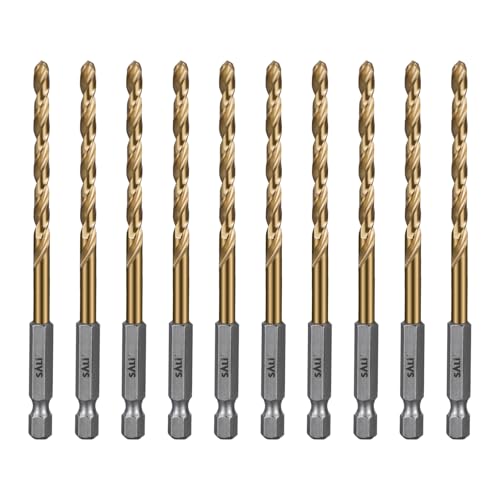 SALI 10 teiliges HSS Bohrerset Sechskantschaft Schnellbohrkronen Ø 4,8 mm Titan-beschichteter Bohrersatz Schnellwechsel 1/4"-Sechskantaufnahme Spiralbohrer Metallbohrer für Holz Kunststoff Aluminium SALI 10 teiliges HSS Bohrerset Sechskantschaft Schnellbohrkronen Ø 4,8 mm Titan-beschichteter Bohrersatz Schnellwechsel 1/4"-Sechskantaufnahme Spiralbohrer Metallbohrer für Holz Kunststoff Aluminium von SALI