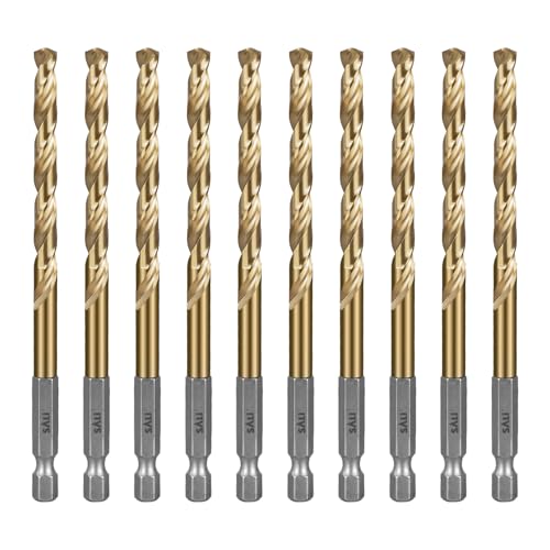 SALI 10 teiliges HSS Bohrerset Sechskantschaft Schnellbohrkronen Ø 6,5 mm Titan-beschichteter Bohrersatz Schnellwechsel 1/4"-Sechskantaufnahme Spiralbohrer Metallbohrer für Holz Kunststoff Aluminium SALI 10 teiliges HSS Bohrerset Sechskantschaft Schnellbohrkronen Ø 6,5 mm Titan-beschichteter Bohrersatz Schnellwechsel 1/4"-Sechskantaufnahme Spiralbohrer Metallbohrer für Holz Kunststoff Aluminium von SALI