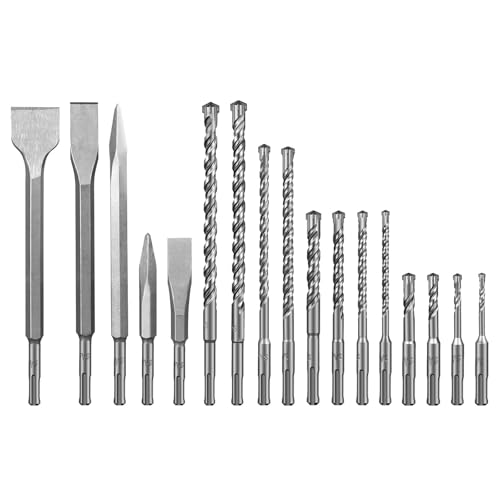 SALI 17tlg. SDS Plus Bohrer Set und Meißel Set Hammerbohrer Betonbohrer mit 4 Hartmetall Spitze Präzises Schnelles Bohren in Beton Zubehör Bohrhammer Steinbohrer für Stahlbeton,Naturstein,Ziegelmauer SALI 17tlg. SDS Plus Bohrer Set und Meißel Set Hammerbohrer Betonbohrer mit 4 Hartmetall Spitze Präzises Schnelles Bohren in Beton Zubehör Bohrhammer Steinbohrer für Stahlbeton,Naturstein,Ziegelmauer von SALI