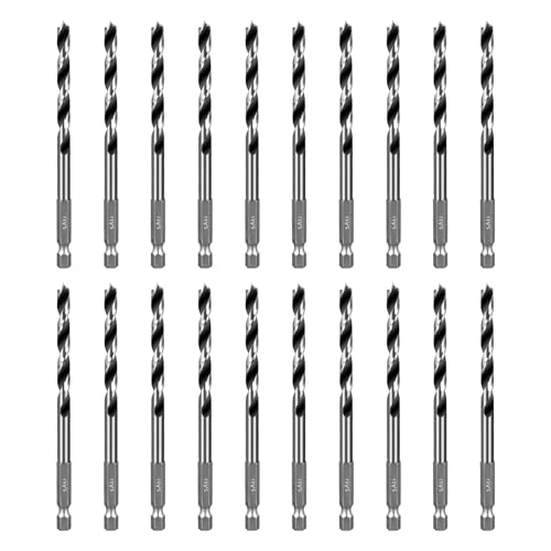 SALI 20-teilig Holzspiralbohrer Bohrer mit 1/4 Sechskant-Schaft Holzbohrer-Set Ø 6 mm für Bohrungen in Weichholz, Hartholz Professional Zubehör Bohrschrauber Standbohrmaschine von SALI