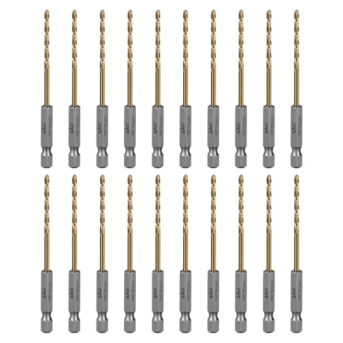 SALI 20 teiliges HSS Bohrer Set Sechskantschaft Schnellbohrkronen Ø 3 mm Titan-beschichteter Bohrersatz Schnellwechsel 1/4"-Sechskantaufnahme Spiralbohrer Metallbohrer für Holz Kunststoff Aluminium von SALI