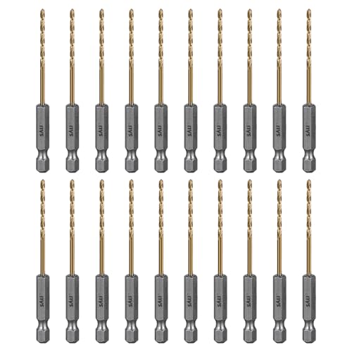 SALI 20 teiliges HSS Bohrerset Sechskantschaft Schnellbohrkronen Ø 2,5 mm Titan-beschichteter Bohrersatz Schnellwechsel 1/4"-Sechskantaufnahme Spiralbohrer Metallbohrer für Holz Kunststoff Aluminium von SALI