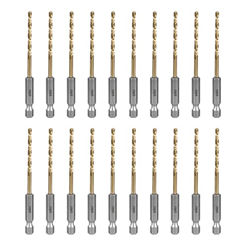 SALI 20 teiliges HSS Bohrerset Sechskantschaft Schnellbohrkronen Ø 3,2 mm Titan-beschichteter Bohrersatz Schnellwechsel 1/4"-Sechskantaufnahme Spiralbohrer Metallbohrer für Holz Kunststoff Aluminium SALI 20 teiliges HSS Bohrerset Sechskantschaft Schnellbohrkronen Ø 3,2 mm Titan-beschichteter Bohrersatz Schnellwechsel 1/4"-Sechskantaufnahme Spiralbohrer Metallbohrer für Holz Kunststoff Aluminium von SALI