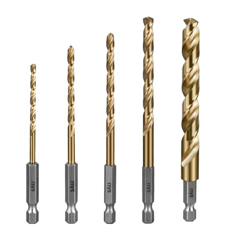 SALI 5 teiliges HSS Bohrerset Sechskantschaft Schnellbohrkronen 3,2-8 mm Titan-beschichteter Bohrersatz Schnellwechsel 1/4"-Sechskantaufnahme Spiralbohrer Metallbohrer für Holz Kunststoff Aluminium SALI 5 teiliges HSS Bohrerset Sechskantschaft Schnellbohrkronen 3,2-8 mm Titan-beschichteter Bohrersatz Schnellwechsel 1/4"-Sechskantaufnahme Spiralbohrer Metallbohrer für Holz Kunststoff Aluminium von SALI