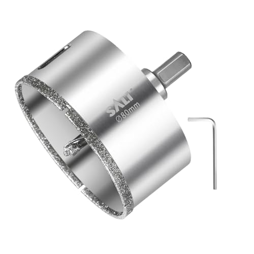 SALI 80 mm Diamantbohrer Lochsäge Mit Zentrierbohrer - Glasbohrer Mit Diamant-Beschichtung 45# Stahl Hohl-Bohrkrone Fliesenbohrer Zum Bohren in Keramik, Porzellan, Glas, Marmor, Schiefer von SALI