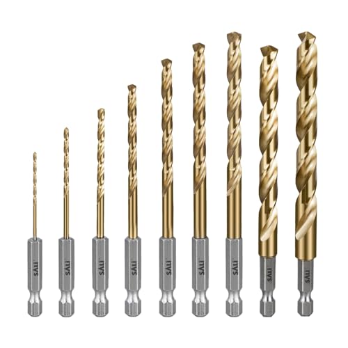 SALI 9 teiliges HSS Bohrerset Sechskantschaft Schnellbohrkronen Ø 1,5-10 mm Titan-beschichteter Bohrersatz Schnellwechsel 1/4"-Sechskantaufnahme Spiralbohrer Metallbohrer für Holz Kunststoff Aluminium SALI 9 teiliges HSS Bohrerset Sechskantschaft Schnellbohrkronen Ø 1,5-10 mm Titan-beschichteter Bohrersatz Schnellwechsel 1/4"-Sechskantaufnahme Spiralbohrer Metallbohrer für Holz Kunststoff Aluminium von SALI