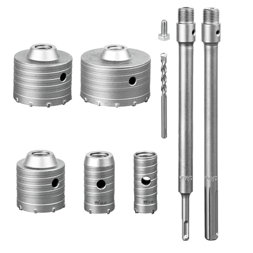 SALI Bohrkronen Set 5 Stück Ø 30/40/65/80/100mm Kernbohrer Steinbohrer M22 Gewinde Hohlbohrkrone Set mit 300 mm SDS Max Schaft und SDS-Plus-Schaft für Mauerwerk Steine Kunststeine Beton Marmor Fliese SALI Bohrkronen Set 5 Stück Ø 30/40/65/80/100mm Kernbohrer Steinbohrer M22 Gewinde Hohlbohrkrone Set mit 300 mm SDS Max Schaft und SDS-Plus-Schaft für Mauerwerk Steine Kunststeine Beton Marmor Fliese von SALI