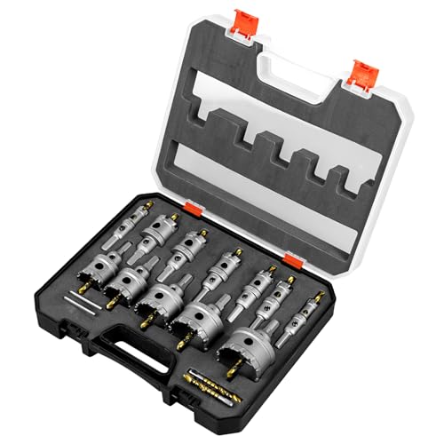 SALI Lochsäge Hartmetall-Bohrer 12 Stück TCT-Metall Lochsäge Bohrer Set Ø 14-54 mm Lochsägen-Set mit Titanbeschichteter Zentrierbohrer Ideal für Löchern in Edelstahl,Eisen,Legierung,Holz,Kunststoff SALI Lochsäge Hartmetall-Bohrer 12 Stück TCT-Metall Lochsäge Bohrer Set Ø 14-54 mm Lochsägen-Set mit Titanbeschichteter Zentrierbohrer Ideal für Löchern in Edelstahl,Eisen,Legierung,Holz,Kunststoff von SALI