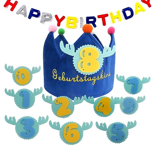 SALPPLEA Geburtstagskrone mit austauschbaren Zahlen von 1 bis 9 und "Happy Birthday"-Banner, Krone, Geburtstag Jungen und Mädchen, Kinder-Partyhüte, Kindergeburtstagsdekoration für von SALPPLEA