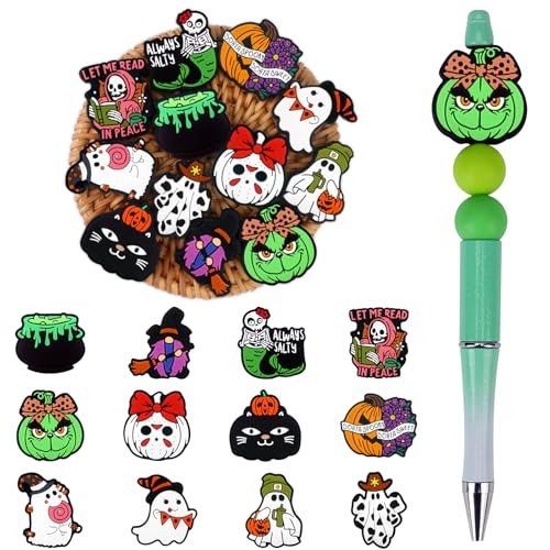 SALUOKE 12 x Halloween-Silikon-Fokal-Perlen, Fokusperlen für Stifte, Schlüsselanhängerherstellung, Armband, Halskette, Bastelarbeiten, Großpackung für DIY (Halloween) von SALUOKE