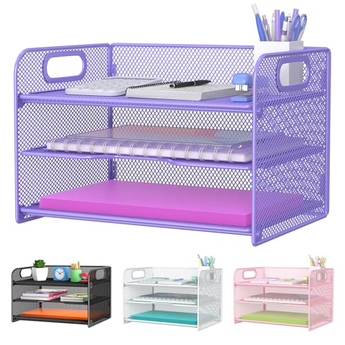 Samstar Briefablage mit 3 Ebenen, violett, Papier-Organizer mit Griff, Netz-Schreibtisch-Organizer, Papiersortierer, Aktenregal, Violett Samstar Briefablage mit 3 Ebenen, violett, Papier-Organizer mit Griff, Netz-Schreibtisch-Organizer, Papiersortierer, Aktenregal, Violett von SAM