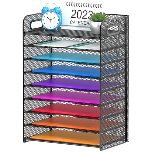 Samstar Schreibtisch-Organizer mit 9 Ebenen, Netz-Papier-Briefablage, Aktenregal, Papiersortierer, Aufbewahrung mit Griffen, Schwarz von SAM