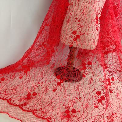 Yard sexy ausgehöhlter bestickter Spitzenstoff Mesh Damen Dresstume handgefertigte Lacengs Nähmaterialien Spitzenbesatz Tüll-rot von SAMCRY