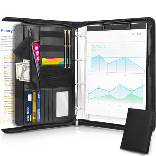 SAMISO Schreibmappe A4 Schreibmappe,Konferenzmappe,Portfolio Dokumenten-Mappe,Ledermappe A4 Dokumentenmappe aus Leder mit Reißverschluss Inkl Passbuch und A4-Notizblock(Schwarz) von SAMISO