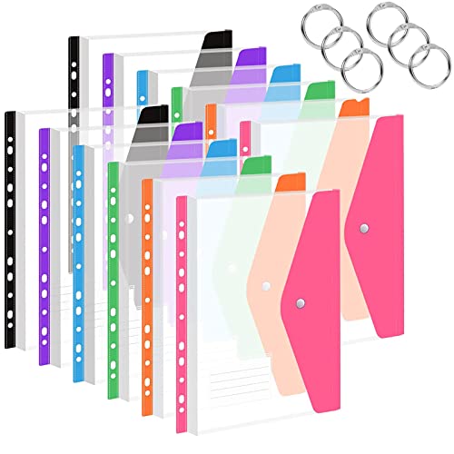 12 Stück Dokumentenmappe A4 zum Abheften, Dokumententaschen A4 Abheftbar Sammelmappe A4 Sichttasche Dokumenten mit 11 Lochrand, Druckknopf und Etikettentasche für Dokument Organisieren 6 Farben von SAMSYOKI