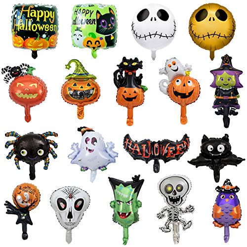 SAMSYOKI 18 Stück Halloween Deko Luftballons, Fledermaus Spinne Kürbis Hexe Skelett Ghost Halloween Helium Ballon Set Folienballon Halloween für Bar Home Kinder Grusel Party Dekorationen von SAMSYOKI