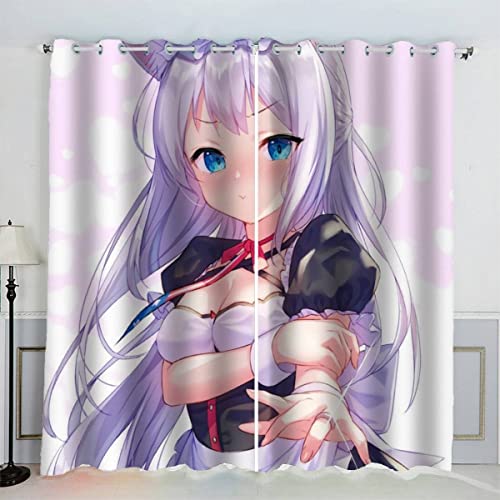 SAMUTO Vorhänge Ösen Gardinen Anime Verdunklungsvorhänge Wohnzimmer Schlafzimmer Kinderzimmer Mädchen Jungen Manga Mädchen Vorhänge Blickdicht 140 x 160 cm (BxH) von SAMUTO