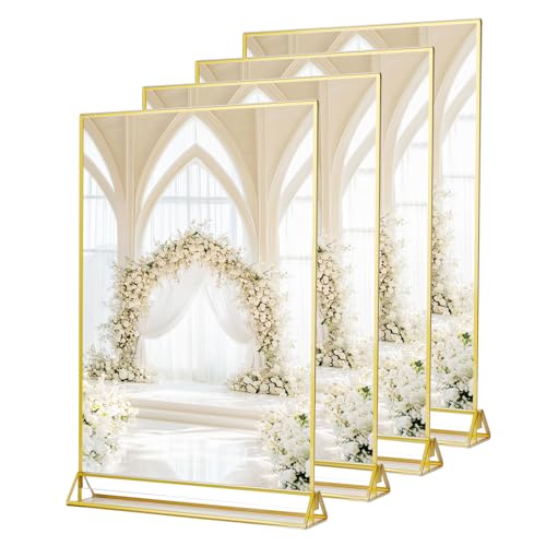 SAN LIKE A4 Gold Bilderrahmen, 4 Stück Transparente Acryl Tischkartenhalter, Goldener Doppelseitiger Bilderrahmen, Aufsteller im Staffelei-Stil für Hochzeit Tischnummern, Bankette, Fotorahmen SAN LIKE A4 Gold Bilderrahmen, 4 Stück Transparente Acryl Tischkartenhalter, Goldener Doppelseitiger Bilderrahmen, Aufsteller im Staffelei-Stil für Hochzeit Tischnummern, Bankette, Fotorahmen von SAN LIKE