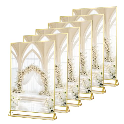 SAN LIKE A4 Gold Bilderrahmen, 6 Stück Transparente Acryl Tischkartenhalter, Goldener Doppelseitiger Bilderrahmen, Aufsteller im Staffelei-Stil für Hochzeit Tischnummern, Bankette, Fotorahmen SAN LIKE A4 Gold Bilderrahmen, 6 Stück Transparente Acryl Tischkartenhalter, Goldener Doppelseitiger Bilderrahmen, Aufsteller im Staffelei-Stil für Hochzeit Tischnummern, Bankette, Fotorahmen von SAN LIKE