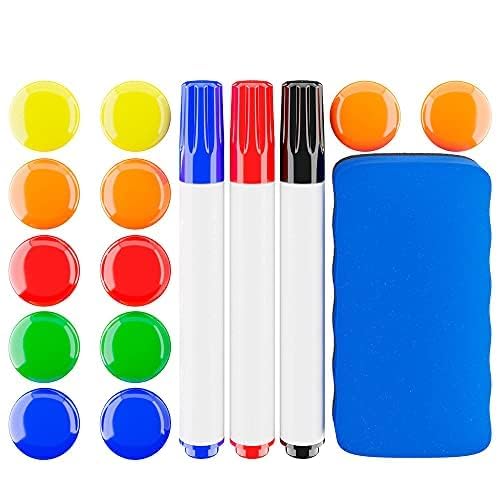 SANAWATEC 16 Stück Whiteboard Zubehör 3x Whiteboard-Stifte bunte magnetische Marker mit Radierer trocken abwischbar + 1x Whiteboard-Schwamm Magnetisch Tafellöscher + 12x Magnete für Magnettafel SANAWATEC 16 Stück Whiteboard Zubehör 3x Whiteboard-Stifte bunte magnetische Marker mit Radierer trocken abwischbar + 1x Whiteboard-Schwamm Magnetisch Tafellöscher + 12x Magnete für Magnettafel von SANAWATEC