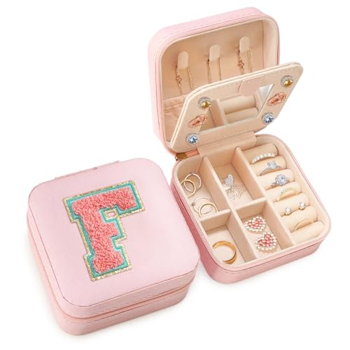 SANDJEST Personalisierte Schmuckschatulle, Reise-Schmuckschatulle mit Initiale F, kleines monogrammiertes Schmuckkästchen, Organizer für Mädchen, Frauen, Teenager, Kinder, Mini-Reiseutensilien, SANDJEST Personalisierte Schmuckschatulle, Reise-Schmuckschatulle mit Initiale F, kleines monogrammiertes Schmuckkästchen, Organizer für Mädchen, Frauen, Teenager, Kinder, Mini-Reiseutensilien, von SANDJEST