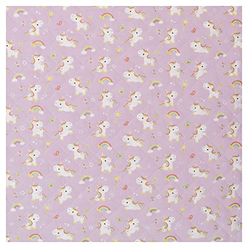 Kleiderstoff Regenbogen-Einhorn Baumwoll-Steppstoff für Kinder Doubleface mit Polyester-Füllung wattiert Meterware 138 x 50 cm von SANDNER Stoffhaus