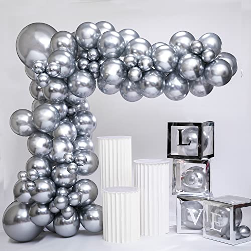 SANERYI Silberne Ballons Girlande 100 StüCk Verschiedene GrößEn Metallic Latex Luftballons Silber Metallballon für Geburtstag Hochzeit Graduierung Babydusche Party Deko (18 10 5 Zoll) von SANERYI