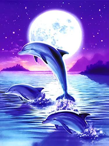 SANHOOII 40 x 30cm 5D Diamond Painting Kits für Anfänger Kunst, Malerei Set, Basteln, Strass-Stickerei, Meereslebewesen Kunst Basteln, Leinwand, Wanddekoration, Aufkleber, Heimdeko (dolphin) von SANHOOII