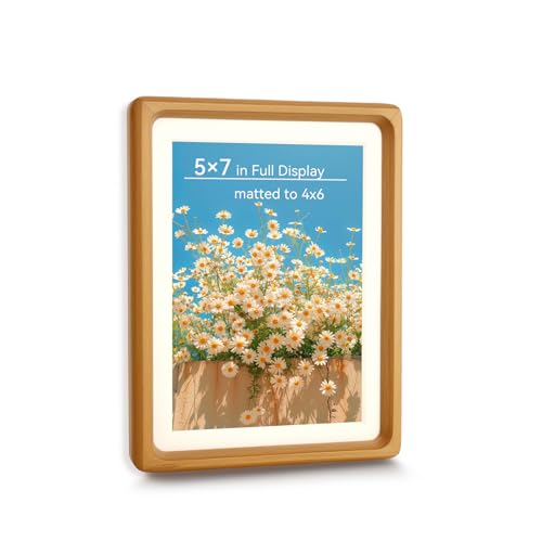 SANHUAMAO 12,7 x 17,8 cm Massivholz-Bilderrahmen mit Holz-Marmor-Rückplatte, natürliche Maserung, Wand-/Tischdisplay für Fotos, Kunst und Heimdekoration (12,7 x 17,8 cm, Teakholz) von SANHUAMAO