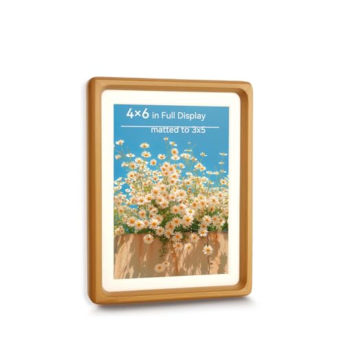SANHUAMAO Massivholz-Bilderrahmen mit Holz-Marmor-Rückplatte, natürliche Maserung, Wand-/Tischdisplay für Fotos, Kunst und Heimdekoration (10 x 15 cm, Teakholz) von SANHUAMAO