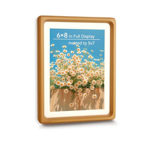 SANHUAMAO Massivholz-Bilderrahmen mit Holz-Marmor-Rückplatte, natürliche Maserung, Wand-/Tischdisplay für Fotos, Kunst und Heimdekoration (15,2 x 20,3 cm, Teakholz) von SANHUAMAO